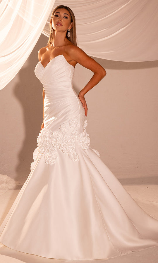 Rachel Allan RB5109 - Ruched Satin Gown with Floral Appliques