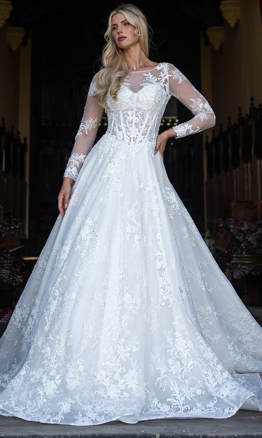 Rachel Allan RB5132 - Long Sleeve Lace A-Line Wedding Dress