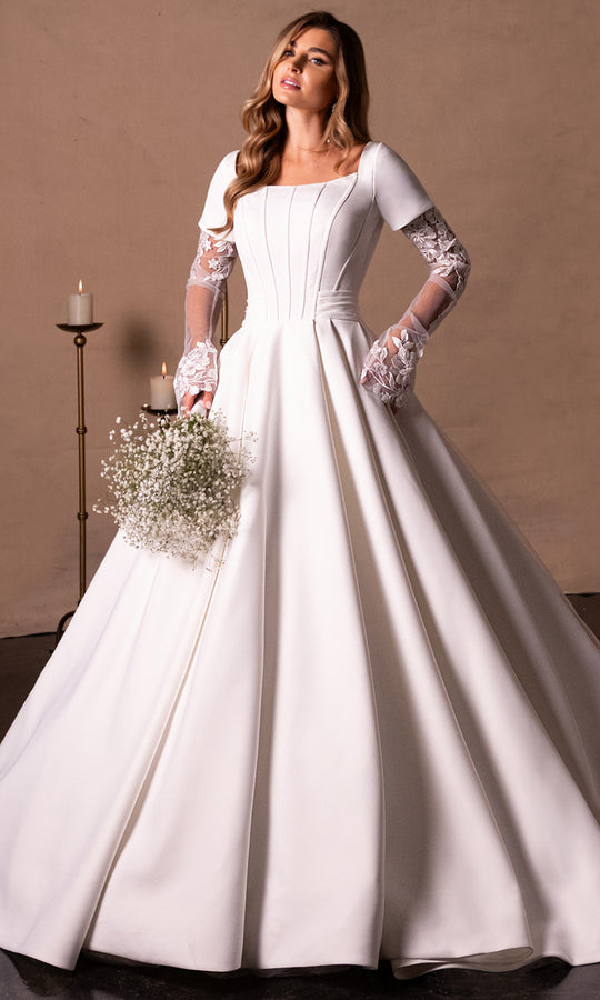 Rachel Allan RB7018 - Short Sleeve Satin Wedding Gown