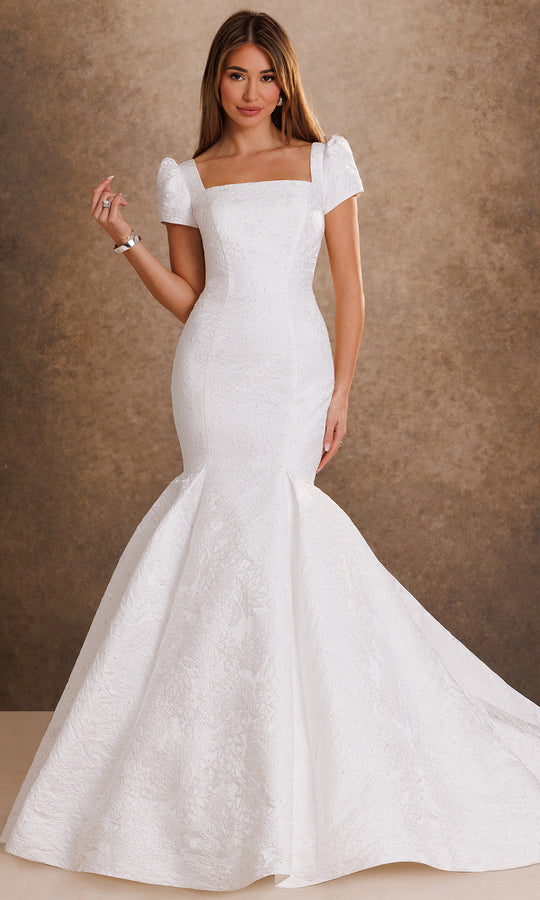 Rachel Allan Bridal RB7030 - Puff Sleeve Brocade Mermaid Gown