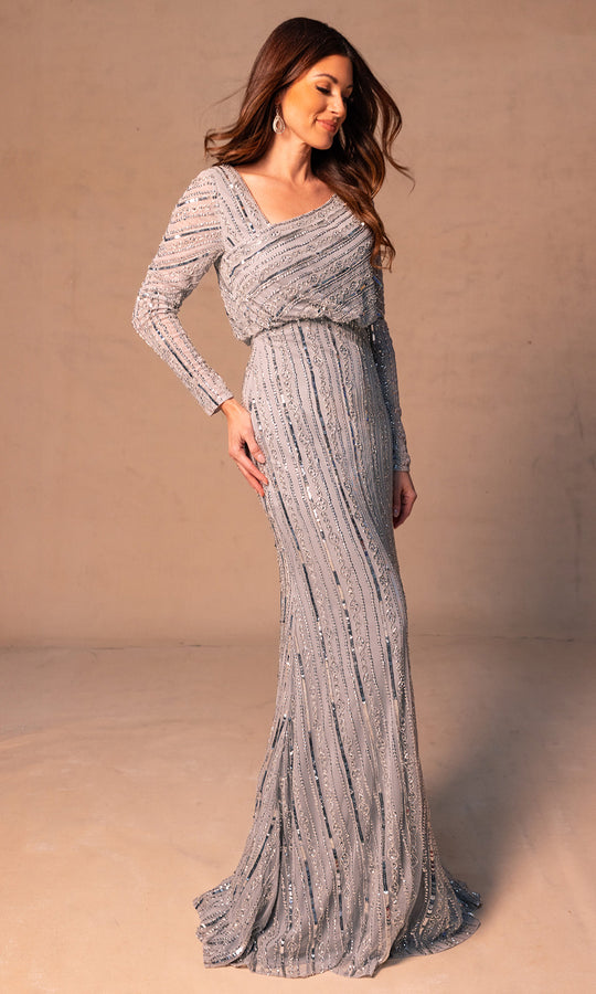 Rachel Allan RB8175 - Asymmetrical Neck Blouson Sequin Gown