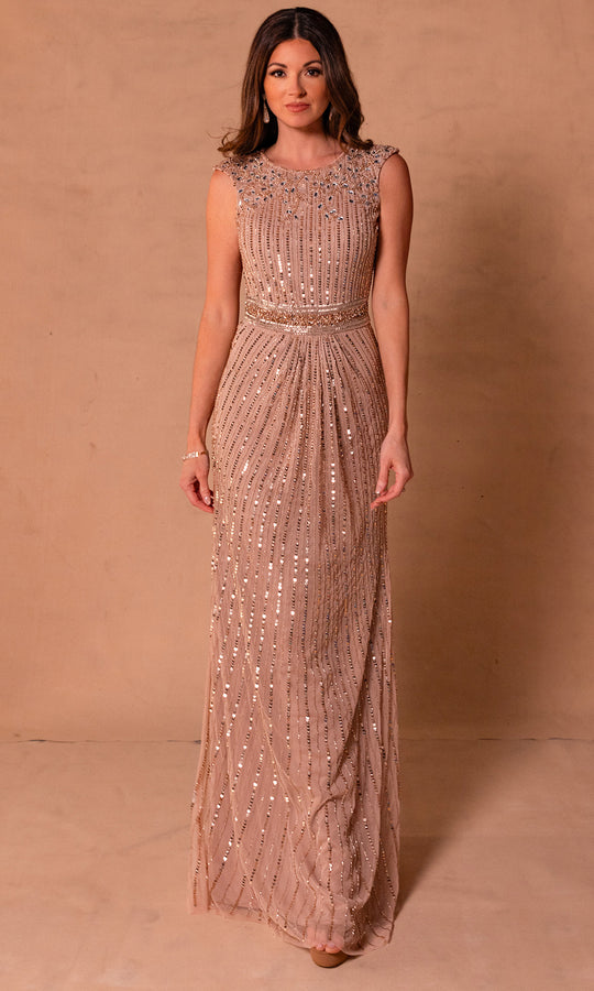 Rachel Allan RB8185 - Cap Sleeve Beaded Sheath Gown