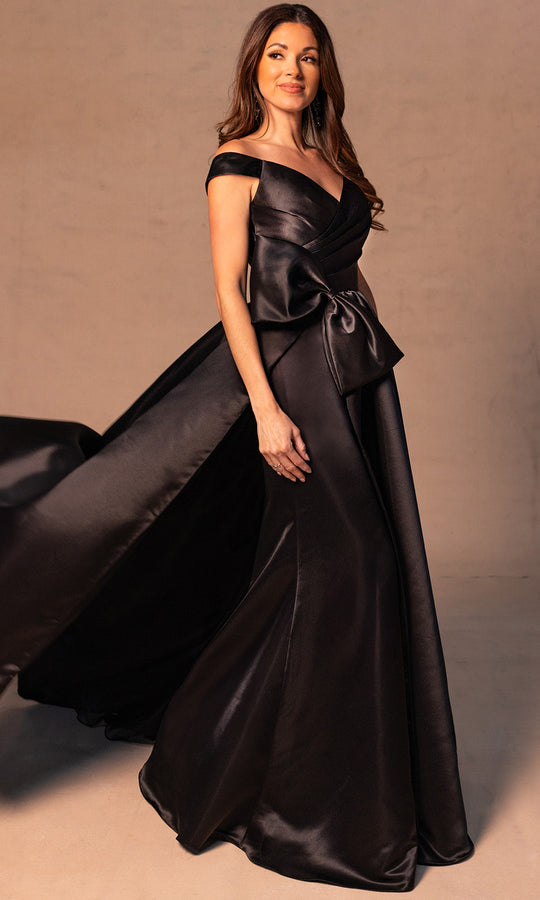 Rachel Allan RB8186 - Off Shoulder Matte Satin Gown with Overskirt