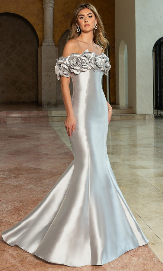 Rachel Allan RB8221 - Off Shoulder Floral Applique Gown