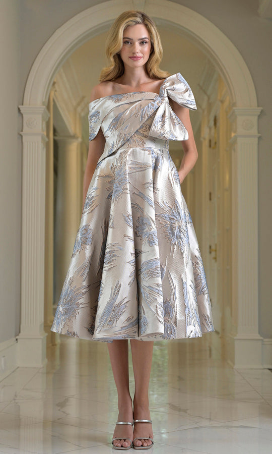 Rina di Montella RD207 - Off Shoulder Tea-Length A-line Dress