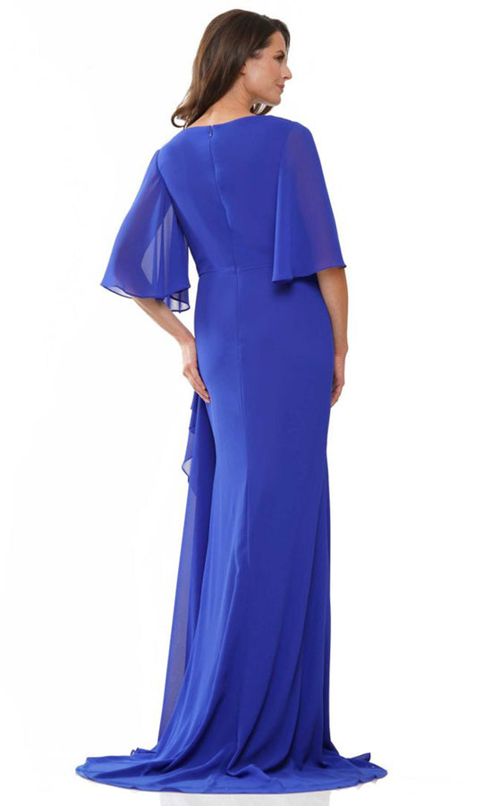 Rina di Montella RD2935-1 - Draped Sheath Gown with Flutter Sleeves