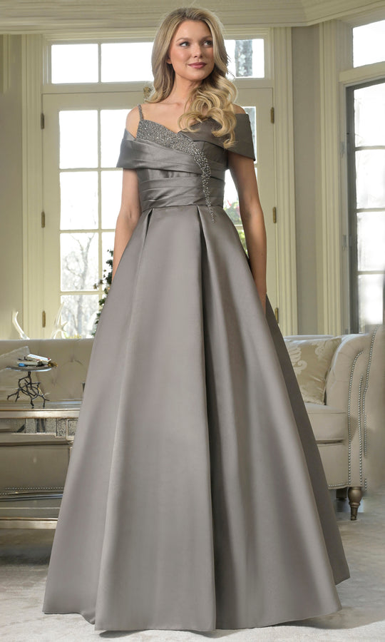 Rina di Montella RD3221-1 - Off Shoulder Pleated Dupioni Dress