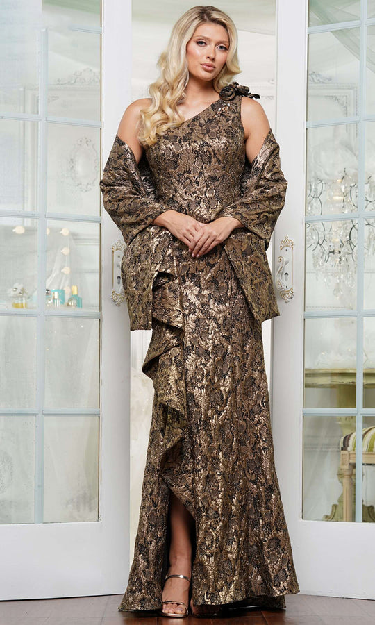 Rina Di Montella RD3231 - One Shoulder Ruffle Draped Gown