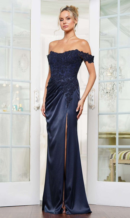 Rina di Montella RD3251-1 - Lace Applique Sheath Gown with Slit