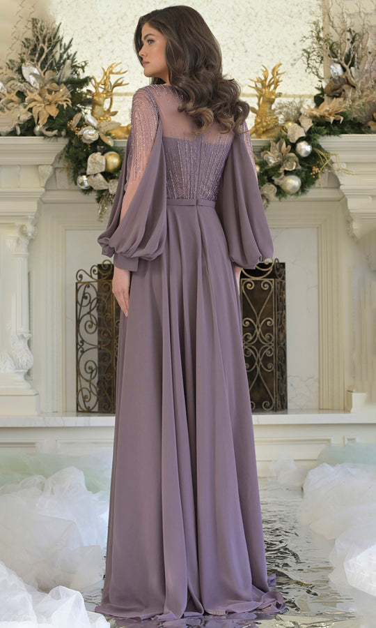 Rina Di Montella RD3374 - Beaded Bodice Bishop Sleeve Gown