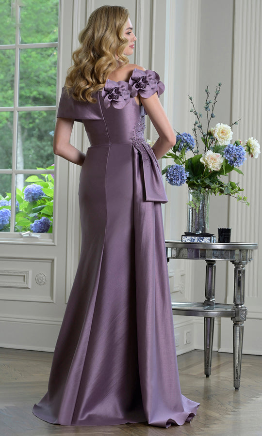 Rina di Montella RD3407-1 - Off-Shoulder Draped Dress with 3D Flowers