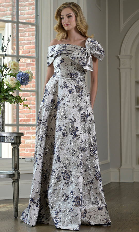 Rina di Montella RD3425 - Asymmetric Off Shoulder Brocade Gown