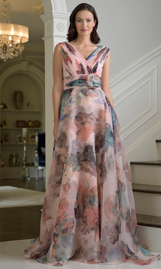 Rina di Montella RD3426-1 - Surplice V-Neck Floral Organza Gown