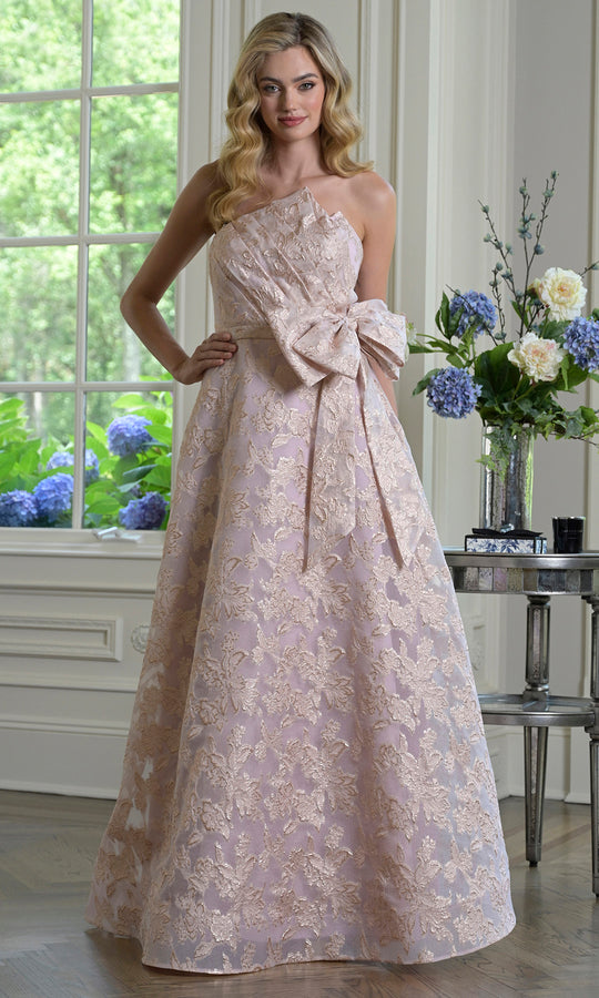 Rina di Montella RD3427-1 - Asymmetric Floral Jacquard Evening Gown