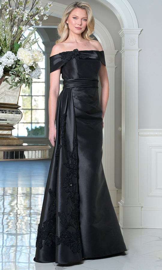 Rina Di Montella RD3504 - Beaded Floral Applique Sheath Long Dress
