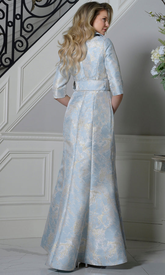 Rina Di Montella RD3521 - Notched Collar V-Neck Jacquard Dress
