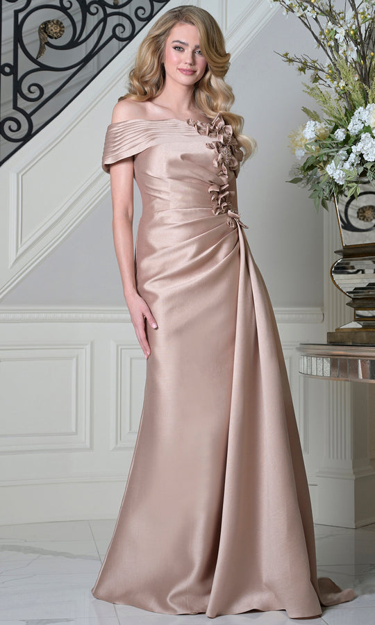 Rina Di Montella RD3528 - Pleated Fold-Over Neckline Sheath Dress