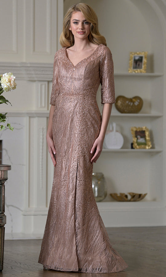 Rina Di Montella RD3530 - Beaded Elbow Sleeve Formal Dress