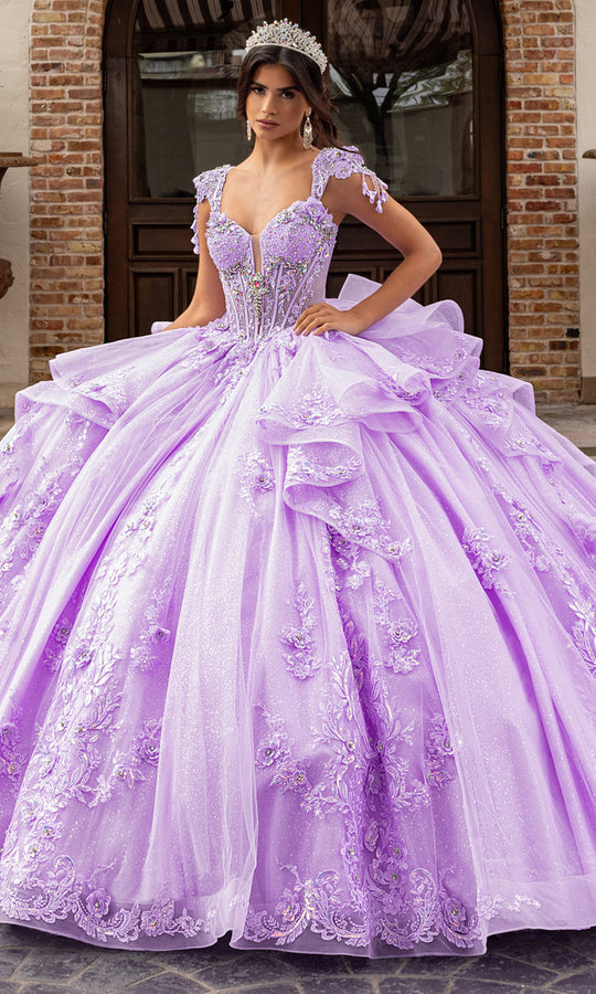 Rachel Allan RQ3163 - Embroidered Plunging Ballgown with Ruffles