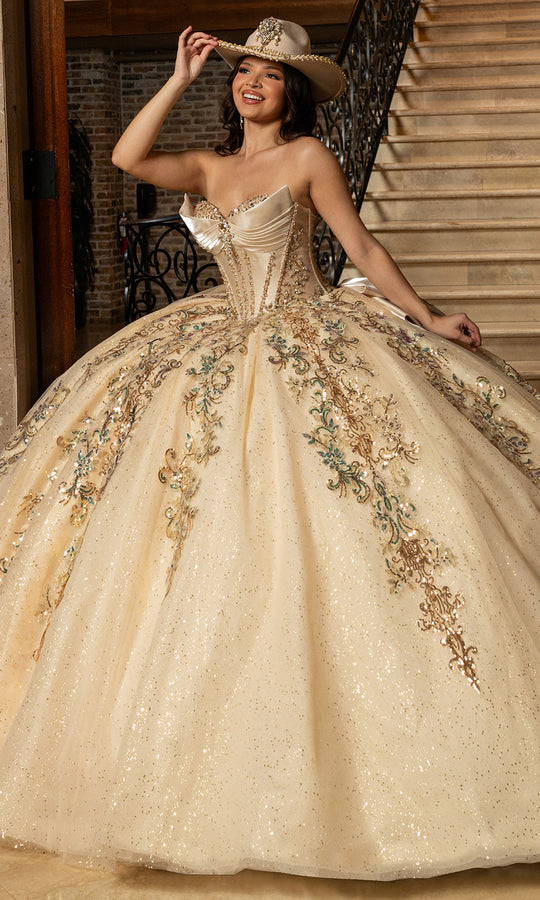 Rachel Allan RQ3172 - Beaded Corset Ball Gown with Bow