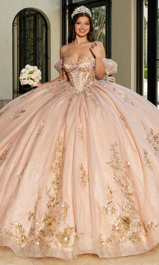 Rachel Allan RQ3174 - Floral Applique Off Shoulder Ball Gown