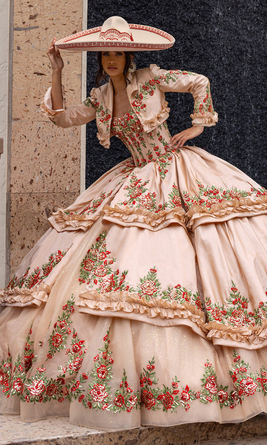 Rachel Allan RQ5015 - Floral Sequin Tiered Quinceanera Gown