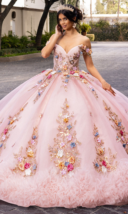 Rachel Allan RQ6000 - Multicolor Floral Off Shoulder Ballgown