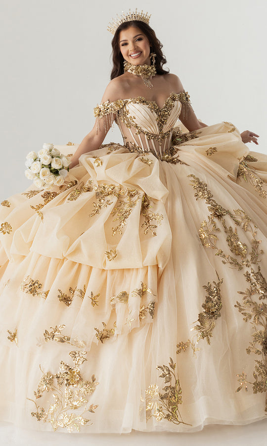 Rachel Allan RQ6014 - Floral Applique Ball Gown
