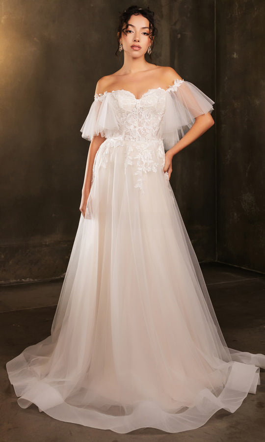 May Queen RQ8180 - Off Shoulder A-Line Applique Dress