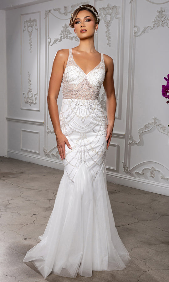 May Queen Bridal RQ8201 - Beaded Ornate Mermaid Sleeveless Gown