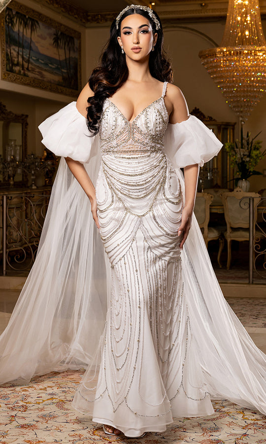 May Queen Bridal RQ8251 - Pearl Beaded V-Neckline Long Gown