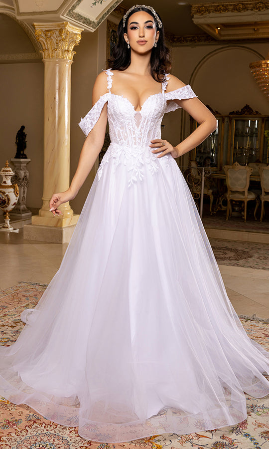 May Queen Bridal RQ8272 - Cold Shoulder Embroidered Applique Gown
