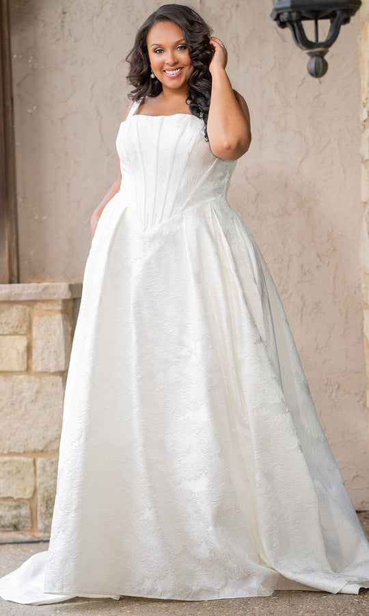 Sydney's Closet SC5363 - Brocade Square Neck A Line Wedding Dress
