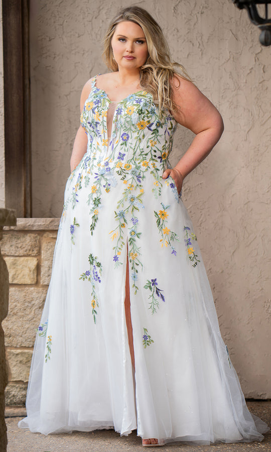 Sydney's Closet SC5371 - Illusion Plunge Sweetheart Neck Prom Gown