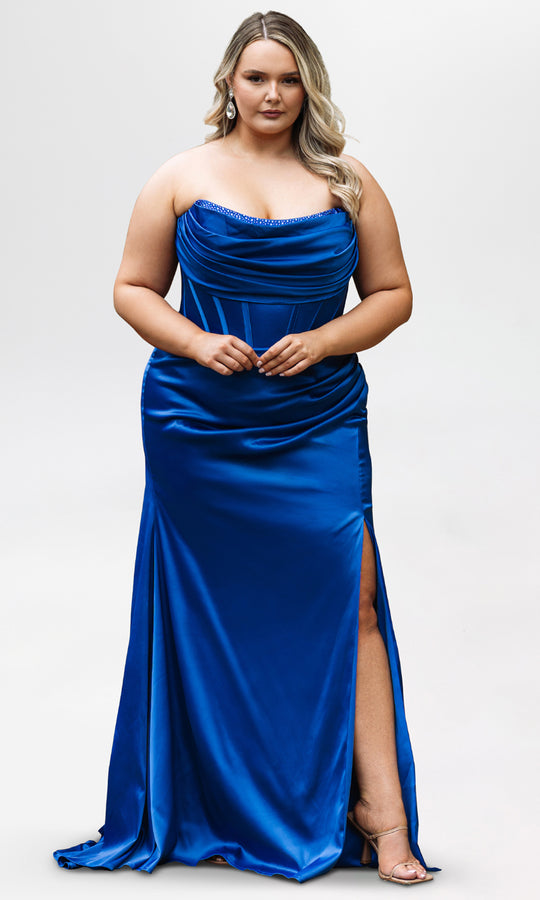 Sydney's Closet SC7438 - Strapless Corset Mermaid Satin Gown