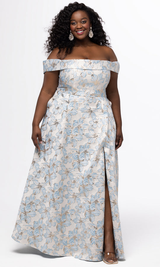 Sydney's Closet SC7440 - A Line Floral Brocade Evening Dress