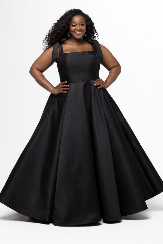 Sydney's Closet SC7444 - Satin Square Neckline A Line Gown