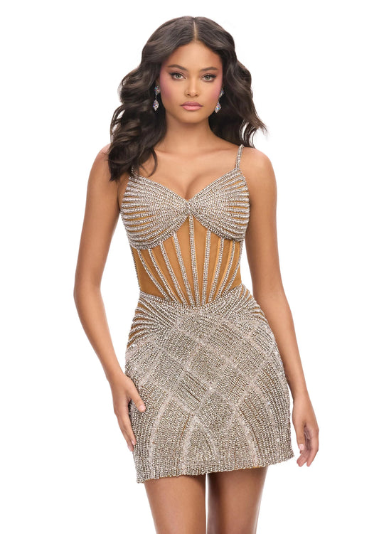Ashley Lauren 4762 - Sheer Corset Sleeveless Cocktail Dress