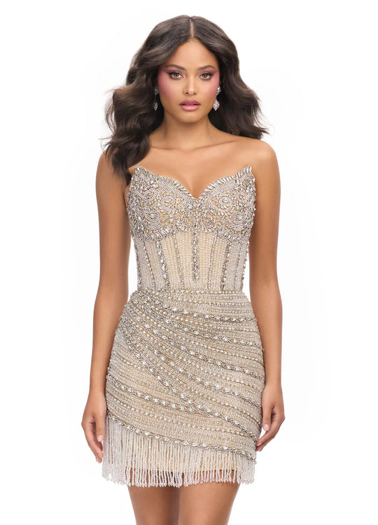 Ashley Lauren 4763 - Rhinestone Embellished Strapless Cocktail Dress