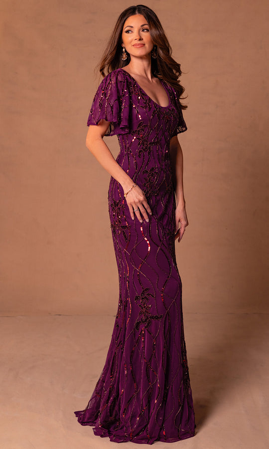 Rachel Allan RB8179 - Beaded Flutter Sleeve Evening Gown