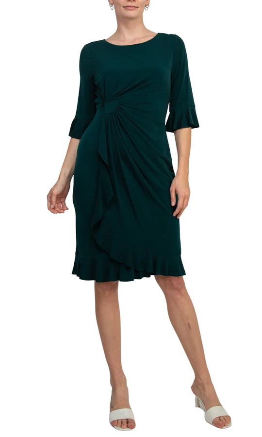 Connected Apparel T1317138M1 - Ruffle Hem Bell Sleeve Formal Dress