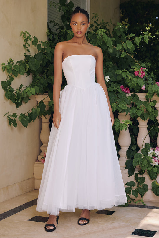 Amoris by Ladivine T712W - Strapless Crepe Tulle Bridal Gown