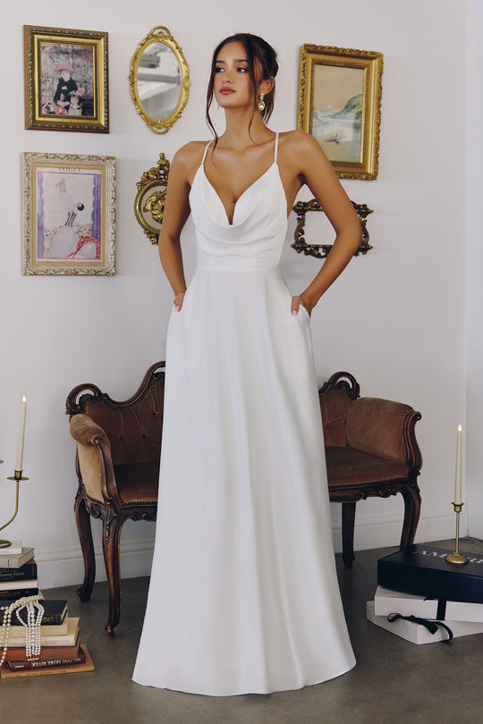 Amoris by Ladivine T714W - Satin Cowl A-Line Bridal Gown