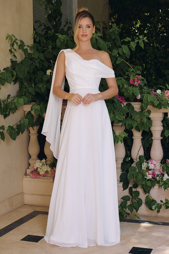 Amoris by Ladivine T716W - One Shoulder Chiffon Bridal Gown