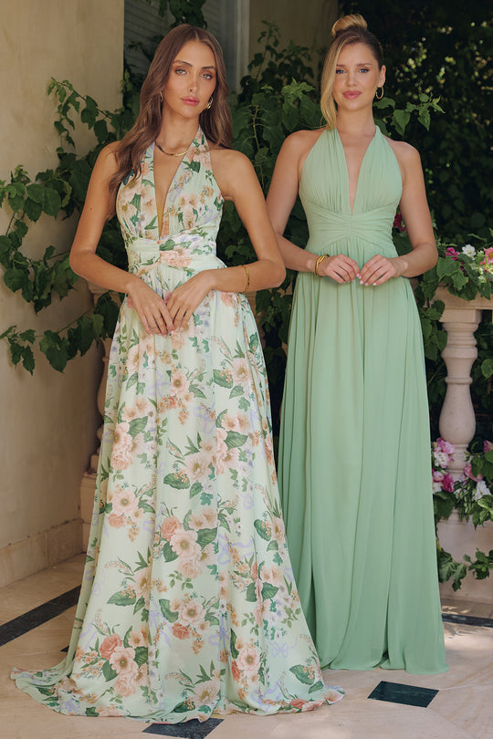 Amoris by Ladivine T719 - Plunging Halter Floral Chiffon Gown