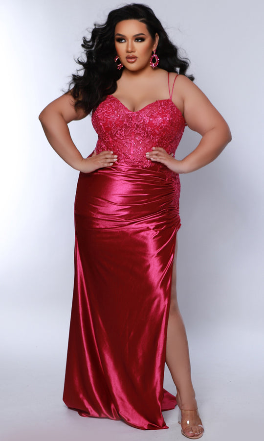 Sydney's Closet TE2413 - Beaded Lace Applique Fitted Gown