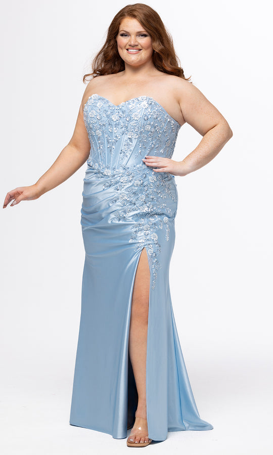 Sydney's Closet TE2608 - Floral Applique Mermaid Evening Dress