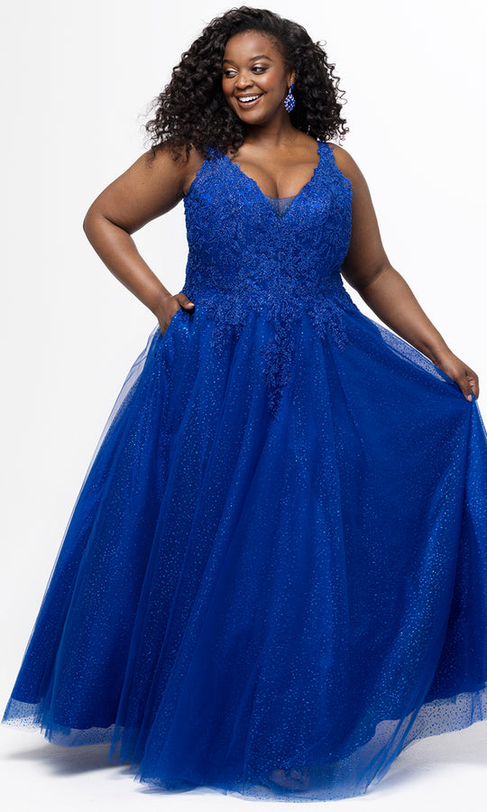 Sydney's Closet TE2630 - Beaded Appliques Glitter Tulle A Line Gown