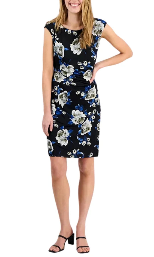 Connected Apparel TMA57274M1 - Cap Sleeve Floral Sheath Dress