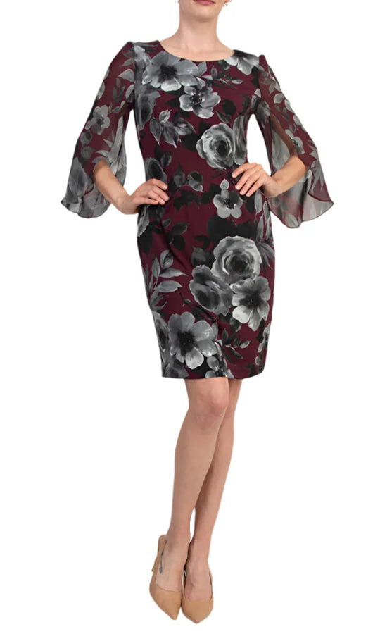 Connected Apparel TMJ37727M1 - Floral Print Dress with Split Sleeves